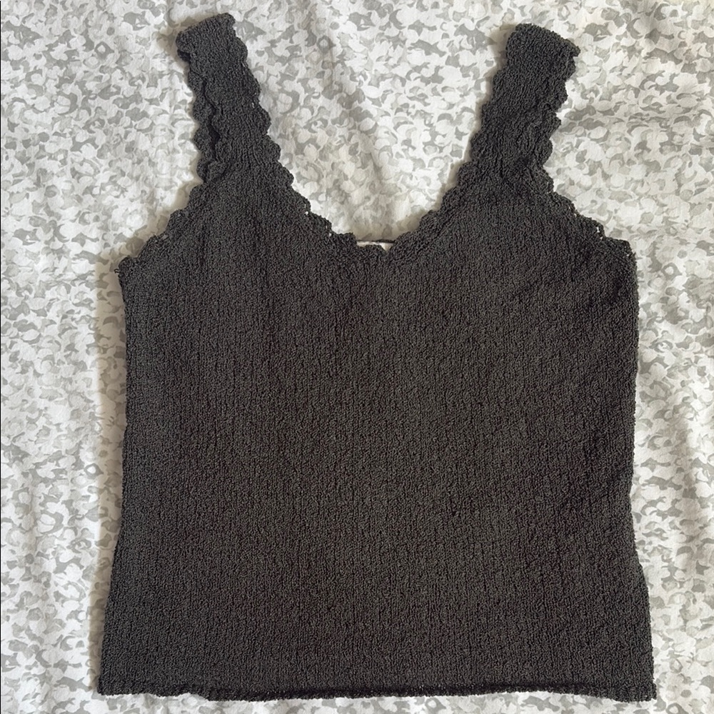 Women's olive green Textured crop Tank Top